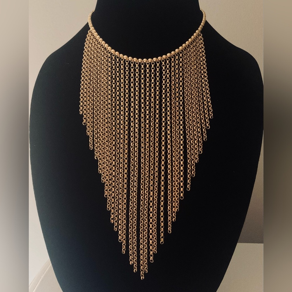 #189 Vintage Joan Rivers Chain Fringe Bib Statement Necklace